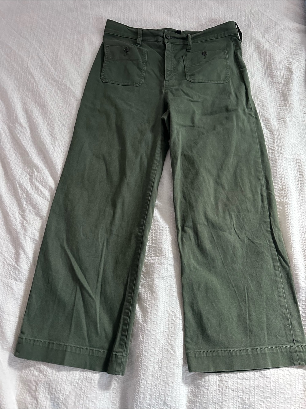 J. Crew Olive Green Wide-Leg Ankle Cotton Chinos